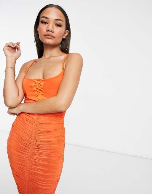 Missguided slinky midi dress in orange