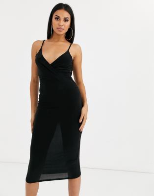 Missguided slinky midi dress with lace 