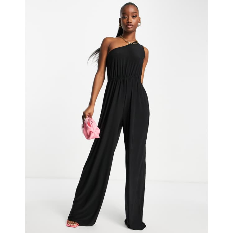 Missguided slinky one shoulder jumpsuit in black ASOS