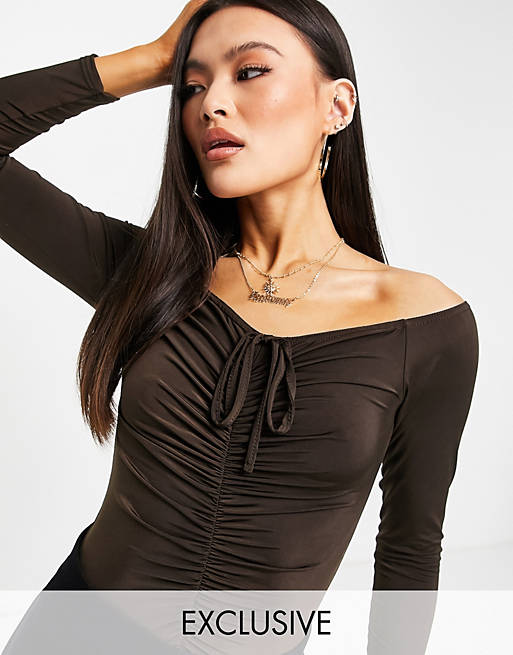  Missguided slinky ruched body in brown 