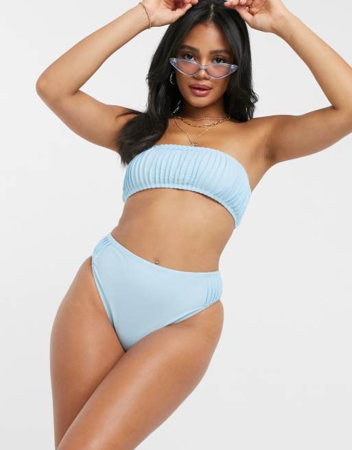 Missguided - Slip bikini con pieghe laterali blu, 4 di 4