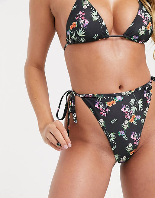 Asos Donna Sport & Swimwear Costumi da bagno Bikini Bikini Sgambati Slip bikini sgambato con laccetti laterali a fiori 