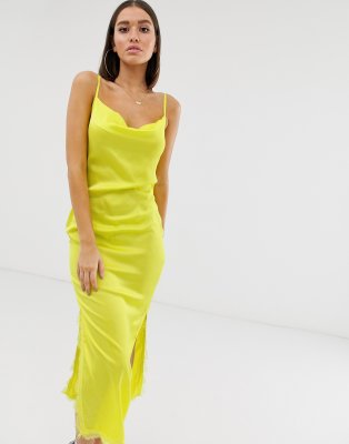 yellow satin slip dress