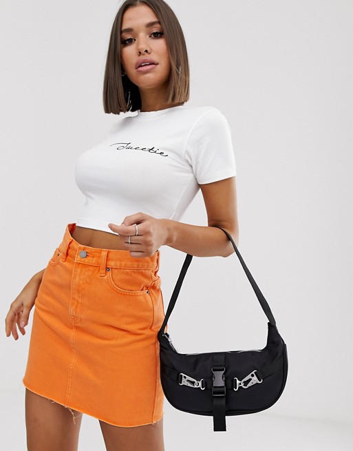 Missguided slogan cropped t-shirt in white