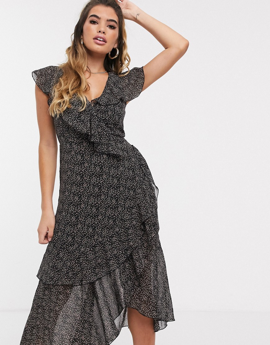 Missguided - Småblomstret tea-kjole med flæser-Multifarvet