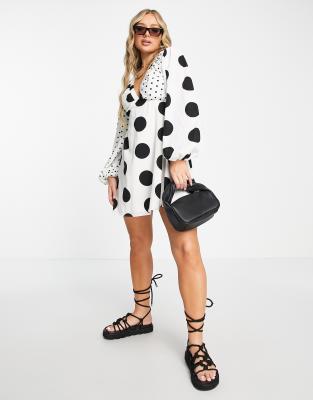 Missguided smock dress in white mixed polka dot - ASOS Price Checker