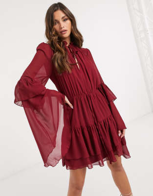 burgundy smock dress