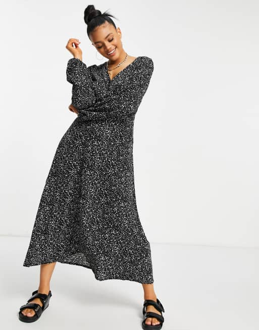 Missguided smock dress with v neck in black dalmatian