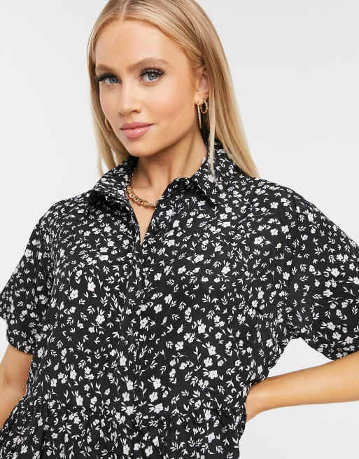 Missguided - Smock-skjortekjole i småblomstret print, 3 af 4