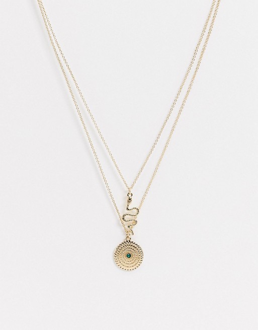 Missguided snake layered gold pendant necklace