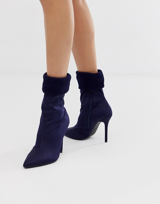Missguided sock ankle boot in navy | ASOS