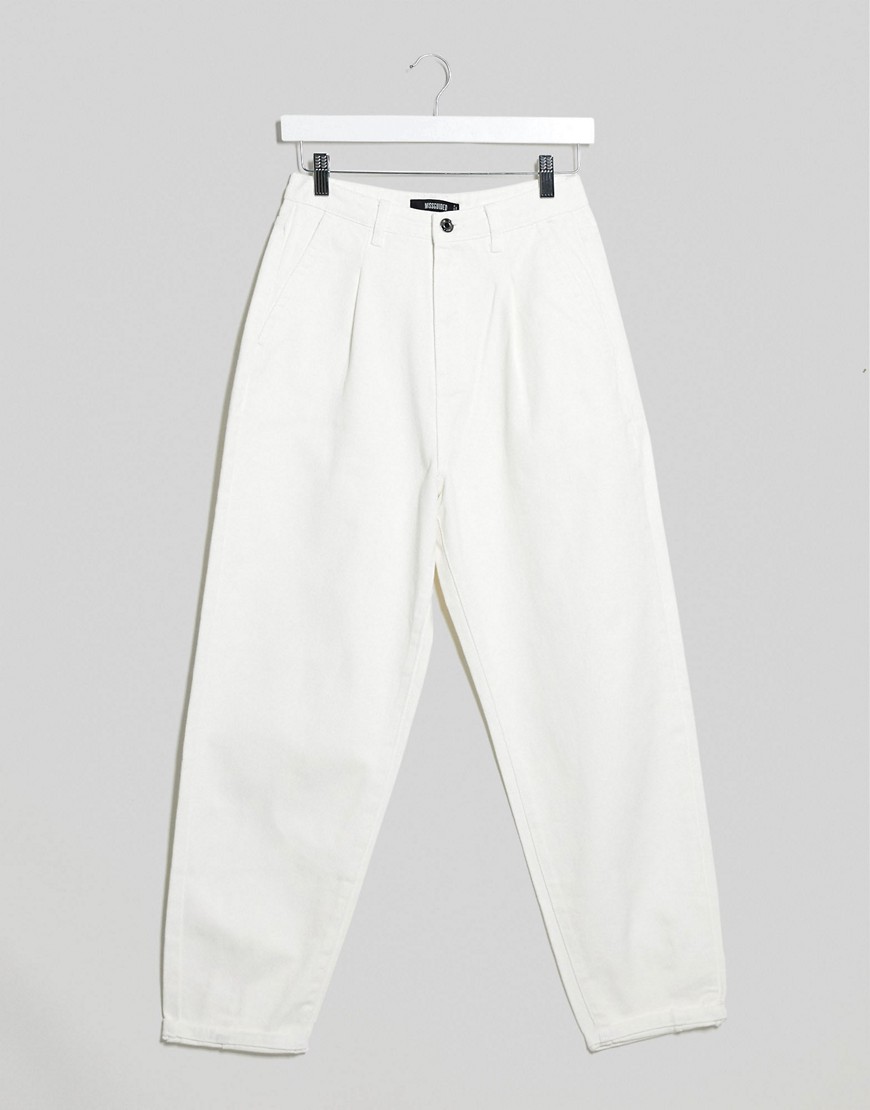 Missguided - Soepelvallende jeans met hoge taille en plooien in wit
