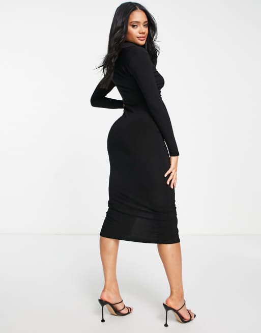 Missguided - Soepelvallende midaxi-overhemdjurk met ruches in zwart, 4 van 4