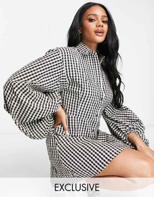 Missguided - Sort minikjole med ballonærmer i gingham