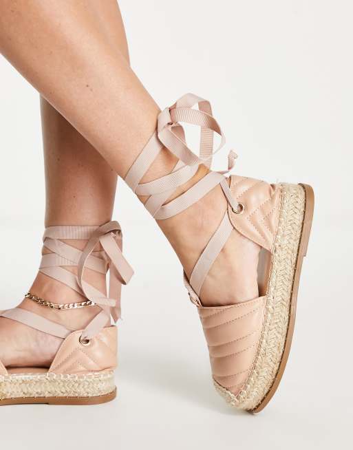 Missguided - Sorte polstrede flatform-espadriller med snøre