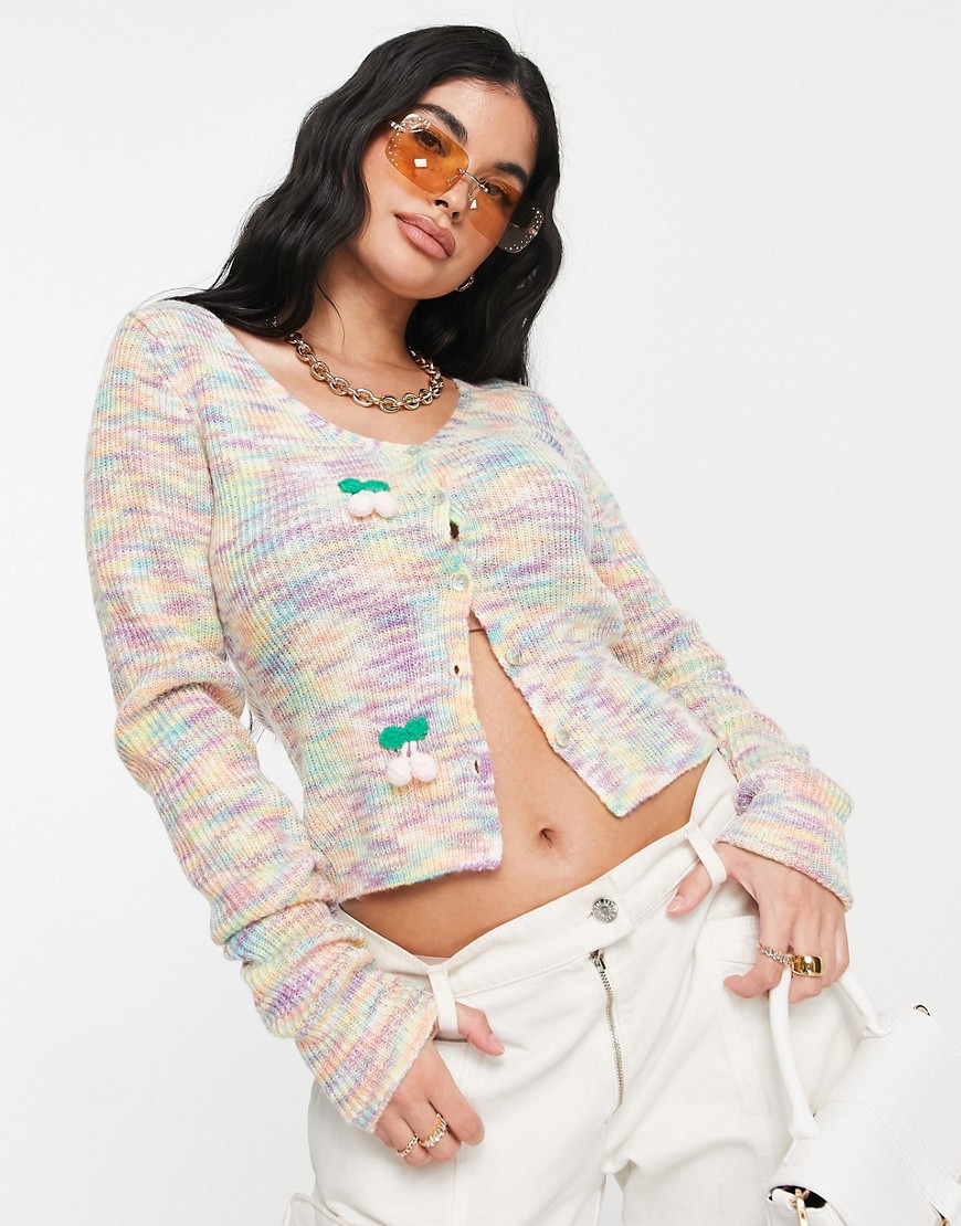 Missguided space dye cardigan with cherry detail-Multi