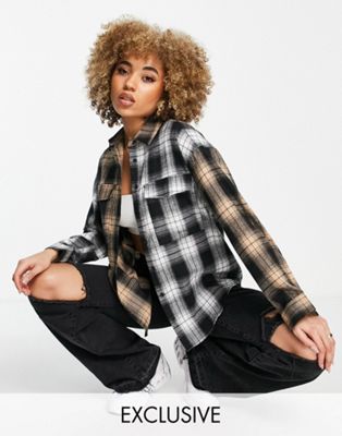 Missguided spliced check shirt in multi