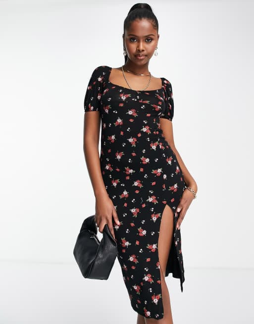 Floral midi dress with hot sale slit