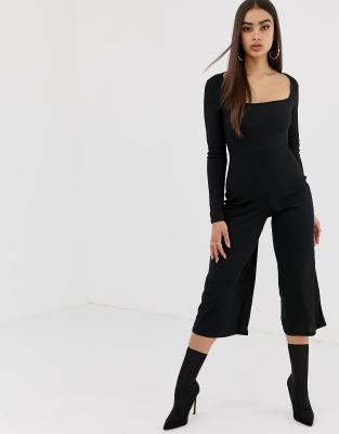 black ribbed culotte jumpsuit