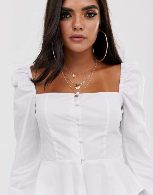 Missguided square neck cheap peplum top in white