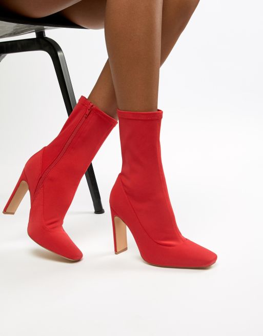 Missguided square toe ankle boot in red | ASOS