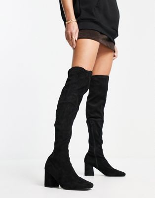 Missguided square toe block heel over the knee sock boot in black | ASOS