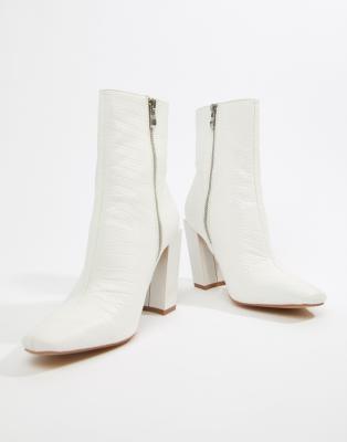 missguided square toe boot in white faux croc