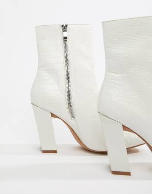 missguided square toe boot in white faux croc