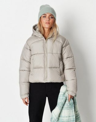 Missguided Stepped Hem Puffer Jacket In Sage-green