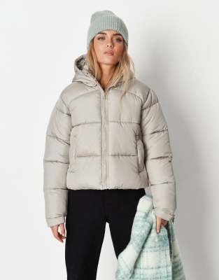 Missguided Stepped Hem Puffer Jacket In Sage-green