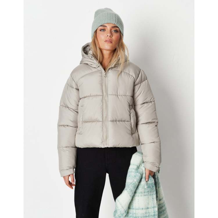 Missguided stepped hem puffer jacket in sage