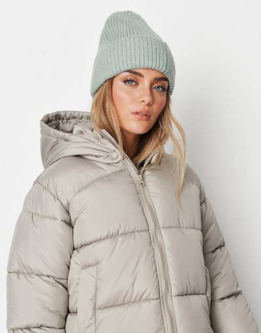 Missguided stepped hem puffer jacket in sage