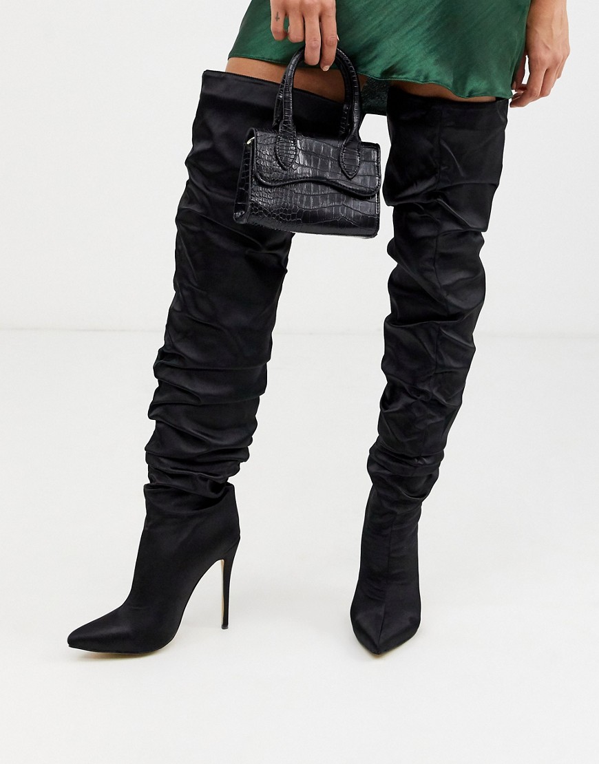 Missguided - Stivali cuissard in raso nero