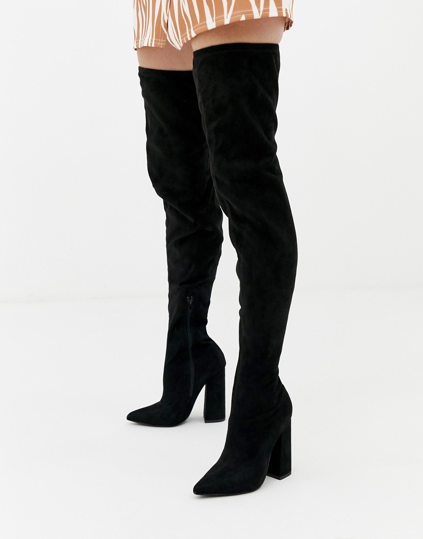 Missguided - Stivali cuissard neri con tacco svasato-Nero