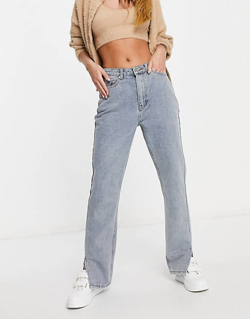 Jeans Missguided straight jean with side split in light wash blue 