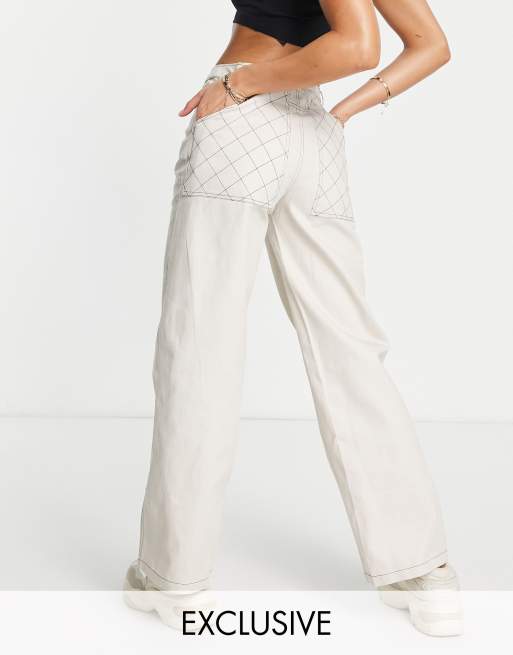 Missguided straight leg pants with contrast stitch detail in cream - part  of a set