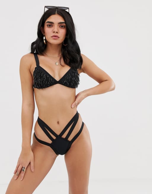 Missguided strappy bikini bottom in black ASOS