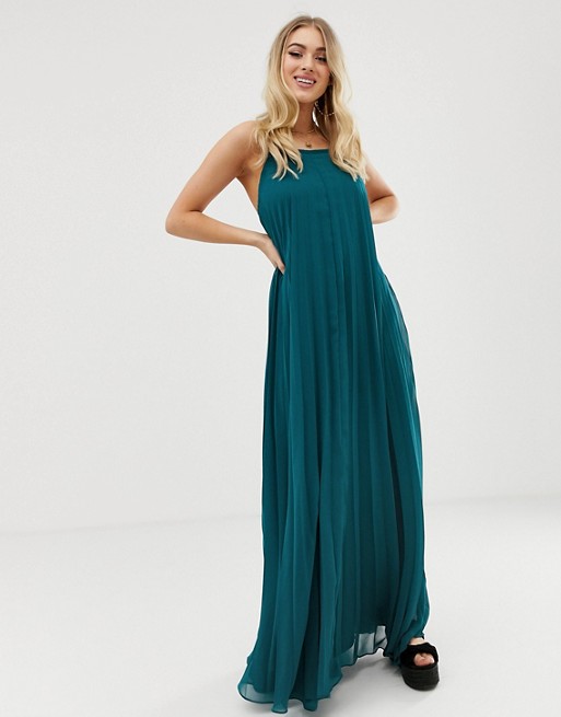 Missguided strappy pleated maxi dress in blue