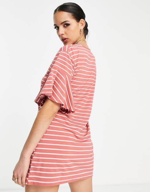 Missguided stripe t shirt dress in dusky pink