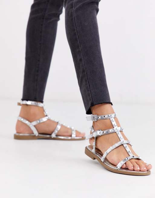 Silver gladiator hot sale flat sandals