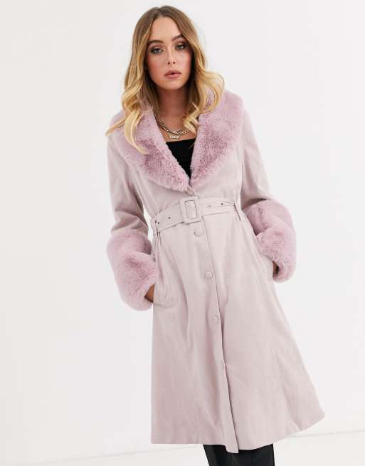 Missguided pink 2024 faux fur coat