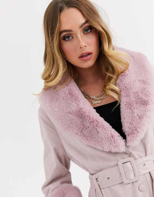 Missguided pink shop faux fur coat