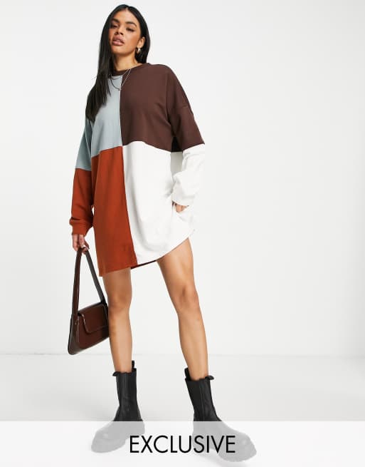 Missguided – Sukienka dzianinowa o kroju oversize ze wzorem w bloki kolorów