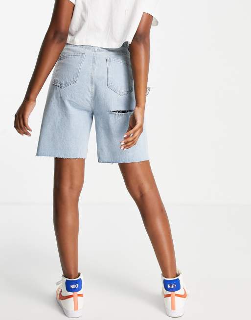Missguided super high waist shorts with back rip in blue, 2 of 4