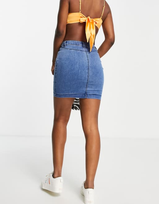 Missguided super stretch mini skirt in stonewash blue, 3 of 4