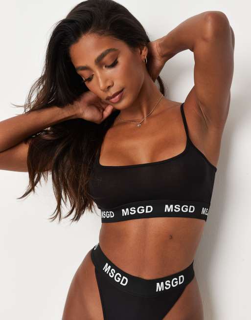 Missguided – Svart bralette i jersey med logga på bandet