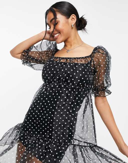 Missguided – Svart panelsydd smockklänning med prickigt mönster, 4 av 4