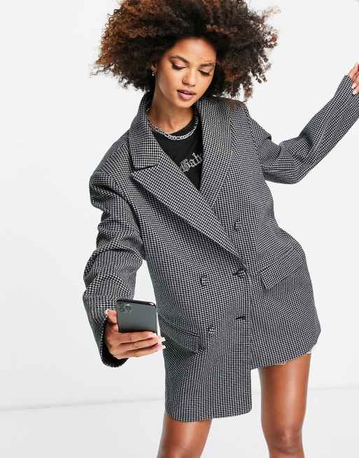 Missguided – Svartrutig kavaj i boyfriend-modell