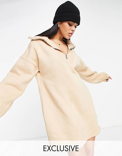 Dresses Missguided sweat dress with zip neck in sand 