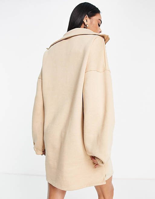 Dresses Missguided sweat dress with zip neck in sand 